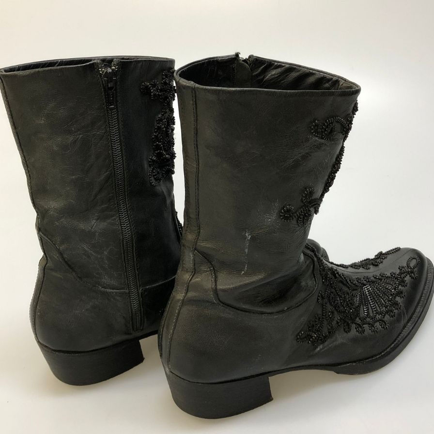 アレキサンダーマックイーン レザーブーツ ロングブーツ 23919 サイドジップ 装飾 メンズ ブラック サイズ44 Alexander McQueen 約30.0cm【AFI30】