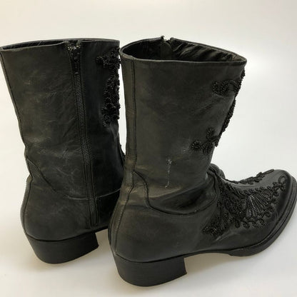 アレキサンダーマックイーン レザーブーツ ロングブーツ 23919 サイドジップ 装飾 メンズ ブラック サイズ44 Alexander McQueen 約30.0cm【AFI30】