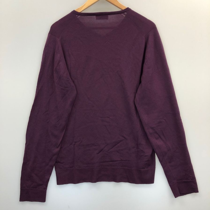 中古◆ジョンスメドレー ニットセーター ウール ハイゲージ Vネック パープル メンズ サイズL JOHN SMEDLEY 【AFB4】