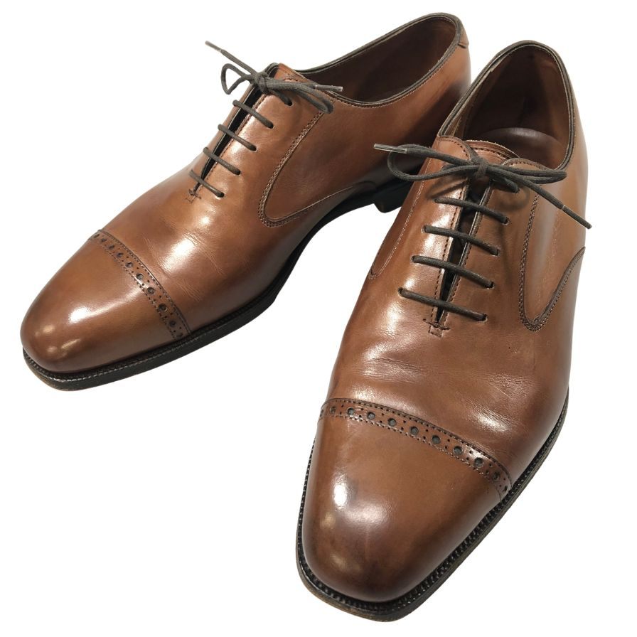 エドワードグリーン レザーシューズ パンチドキャップトゥ ハイス メンズ ブラウン サイズUK8D 808ラスト EDWARD GREEN HYTHE ビジネスシューズ 約26.5cm【LA】【中古】