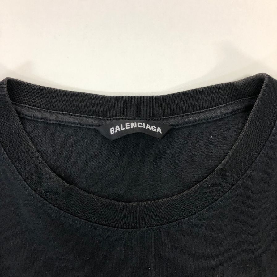 美品◆バレンシアガ Tシャツ コットン 613968  フロントロゴ ブラック サイズM BALENCIAGA 【AFB33】