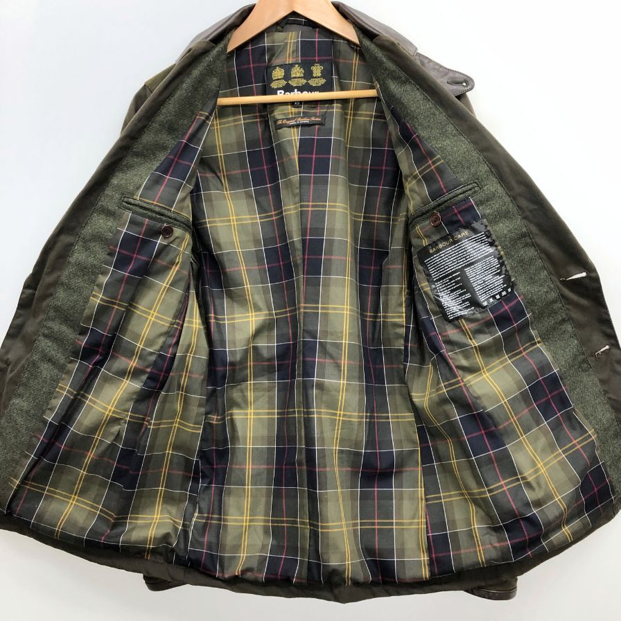 中古◆バブアー ハンティングジャケット ビーコン スポーツ ジャケット コットン 切替 レザー カーキ メンズ サイズXS Barbour BEACON SPORTS JACKET 【AFB52】