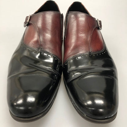 ランバンコレクション ブラックシャイニー  コンビモンク ストラップ ドレスシューズ 83378 メンズサイズ 25.5 バイカラー LANVIN COLLECTION 約25.5cm【AFC47】