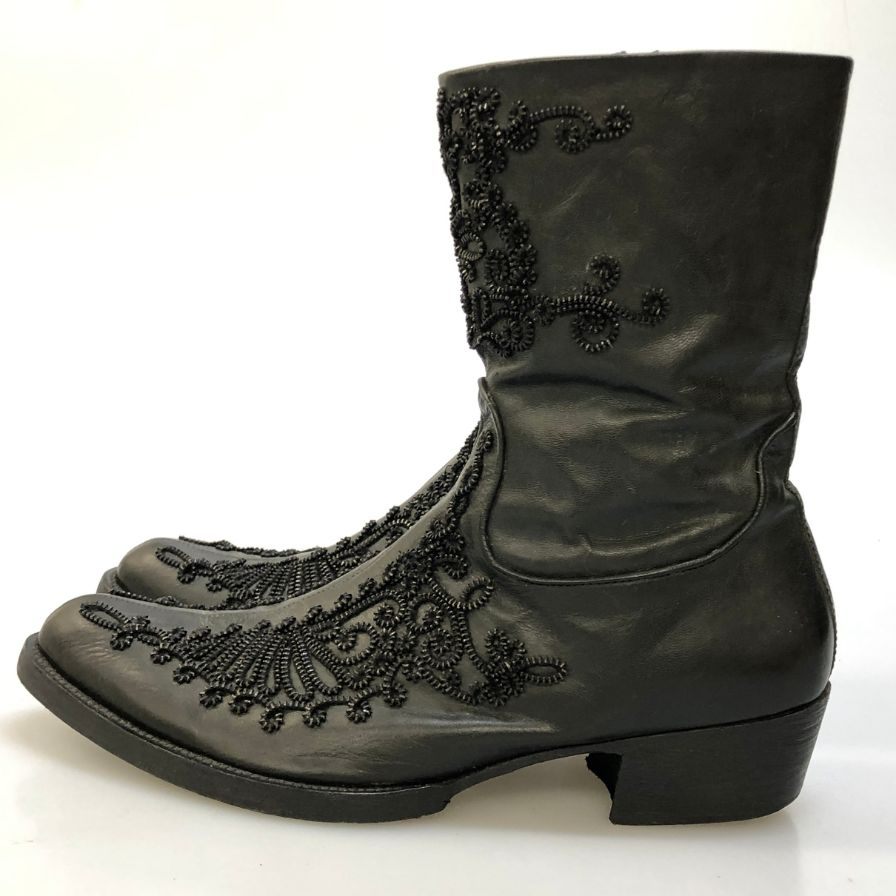 アレキサンダーマックイーン レザーブーツ ロングブーツ 23919 サイドジップ 装飾 メンズ ブラック サイズ44 Alexander McQueen 約30.0cm【AFI30】