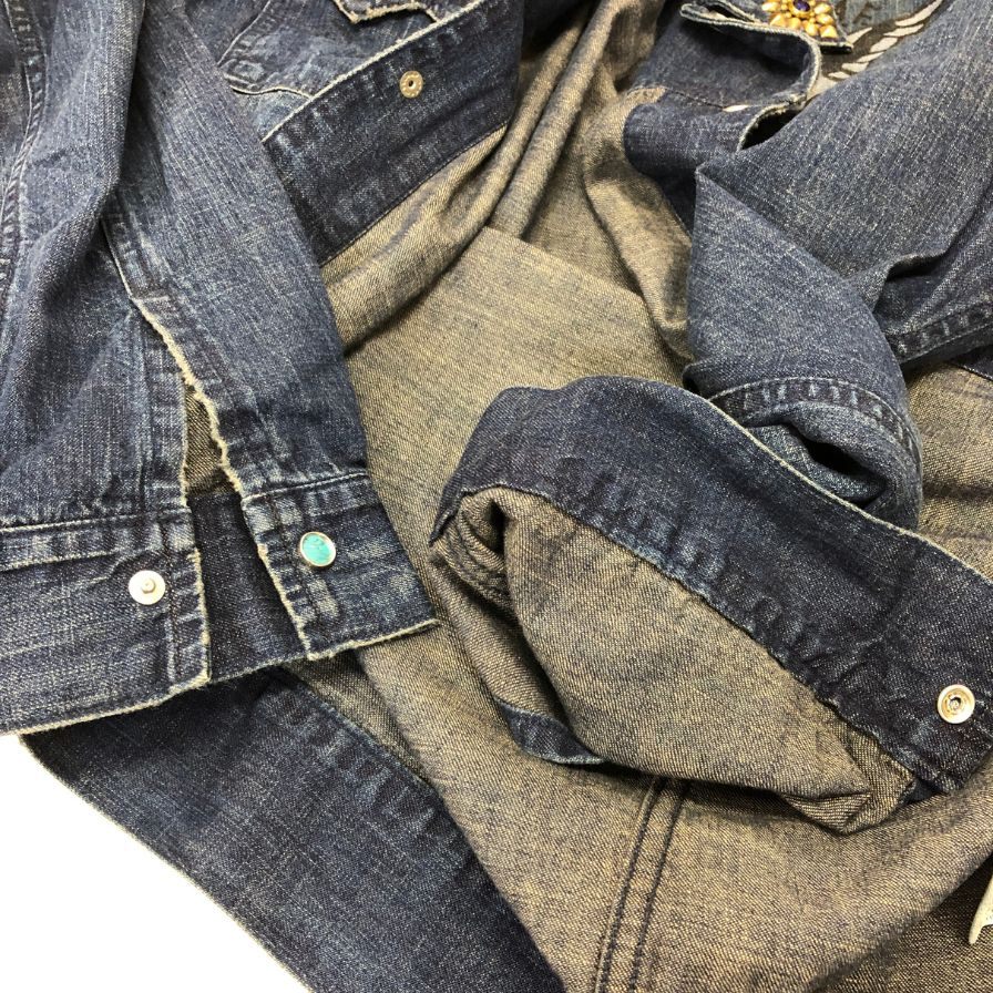 極美品◆レミレリーフ デニムウエスタンシャツ ビジュー付き メンズ サイズXL REMI RELIEF 【AFB36】