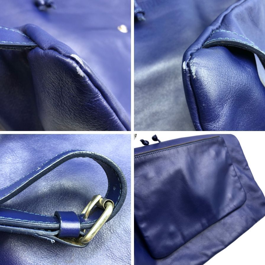 エムエムシックス マルタンマルジェラ レザー ナップサック S41WA0003 ネイビー 牛革 巾着 バッグ MM6 Maison Margiela【AFE6】