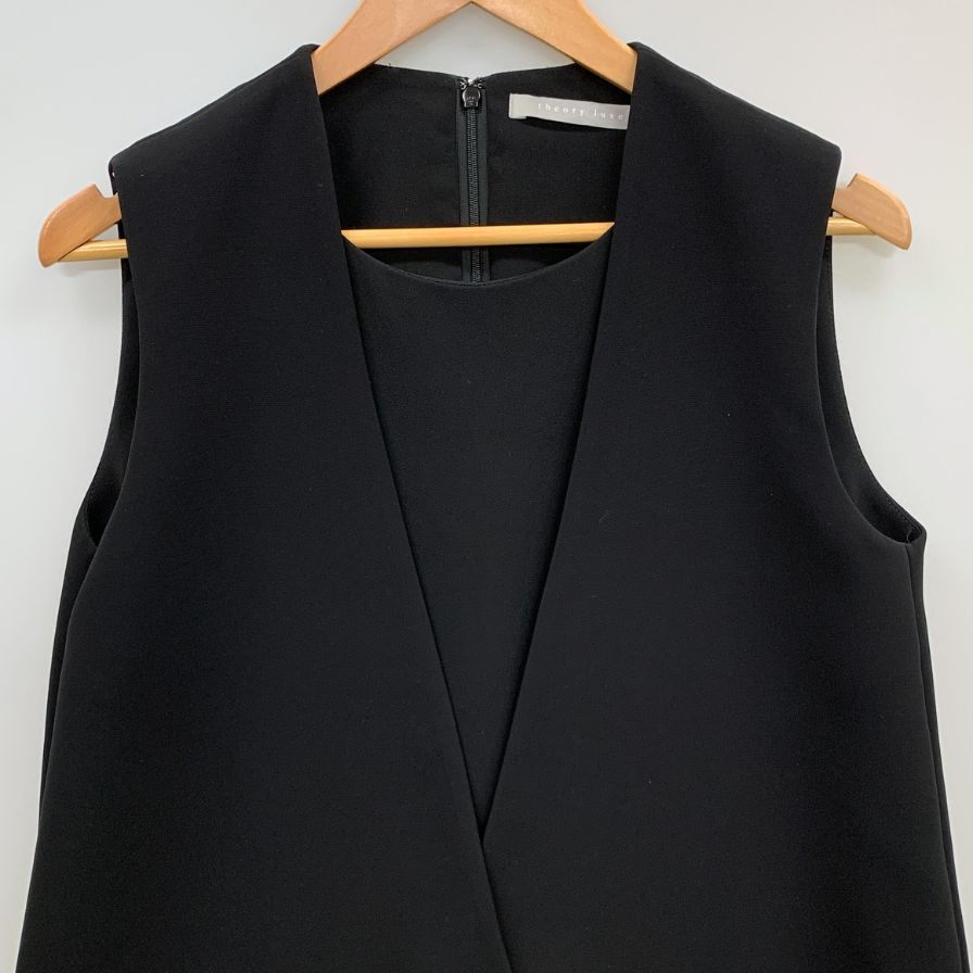 美品◆セオリー リュクス ジレ レイヤード風 ワンピース 03-6205530 サイズ38 ブラック レディース theory 【AFB1】