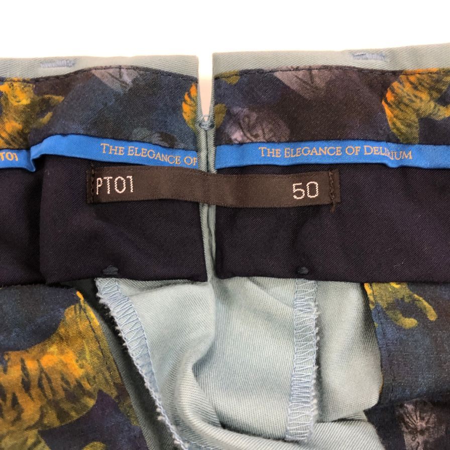 ピーティーゼロウーノ スラックス worn out elegance ブルー系 裏生地花柄 メンズ サイズ50 PT01 【AFB18】