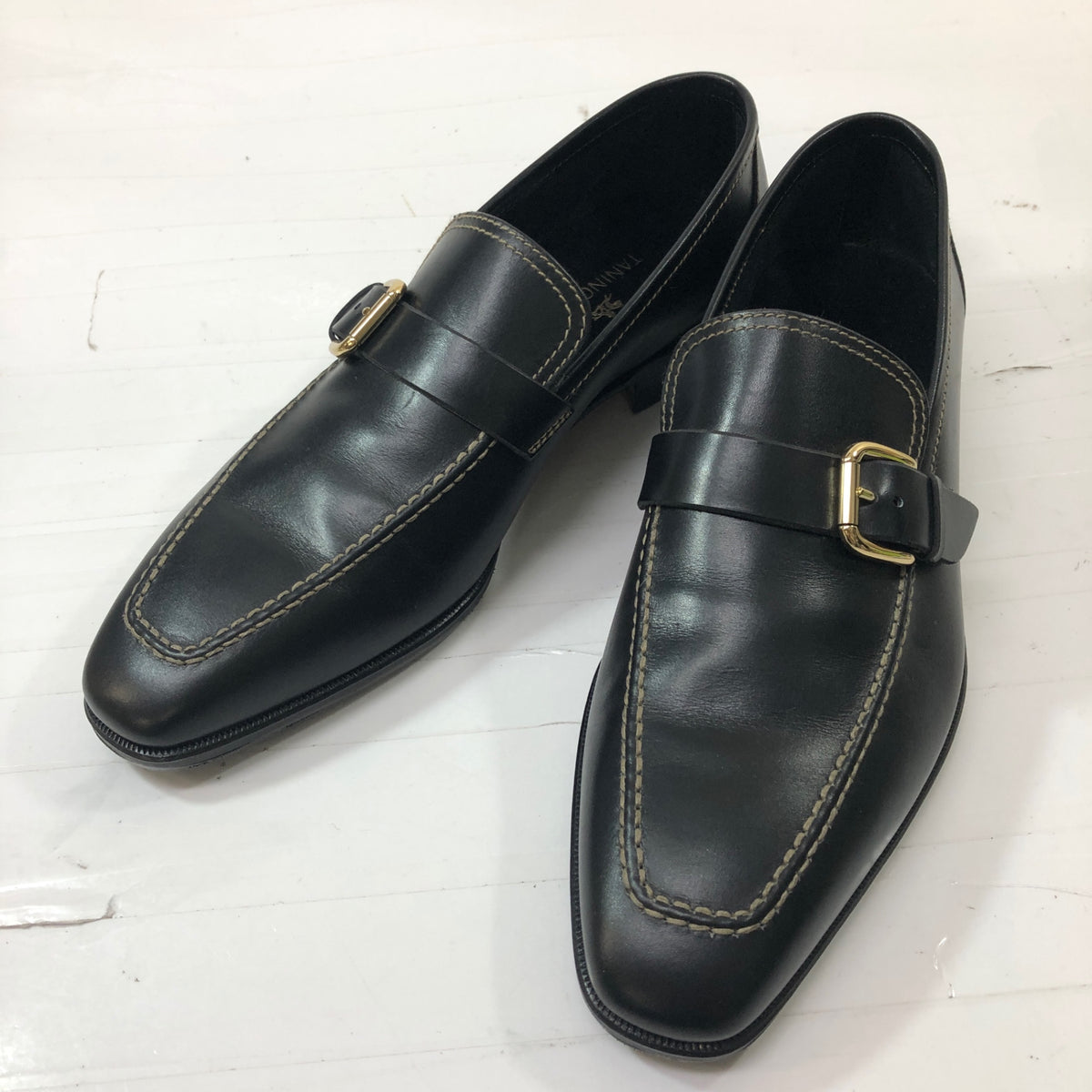 タニノクリスチー スリッポン シングルモンク スクエアトゥ ブラック メンズ サイズ7M TANINO CRISCI 約25.5cm【AFC50】