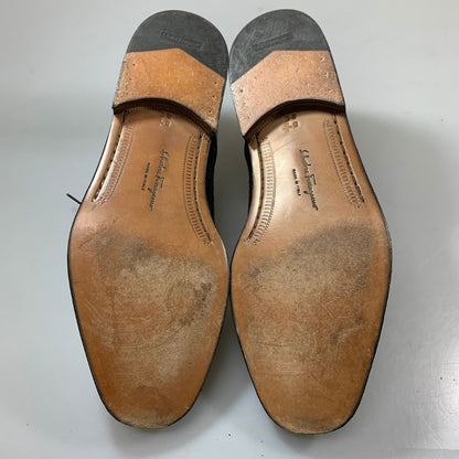 フェラガモ レザーシューズ  9861メッシュ パンチドキャップトゥ Vフロント カーフ ブラック サイズ8.5 メンズ Salvatore Ferragamo 約27.5cm【PTM5】