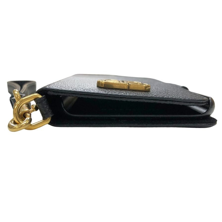 バレンシアガ スマホケース 手帳型 ブラック レザー iPhone X/XS ストラップ付 ユニセックス BALENCIAGA【AFB54】【中古】