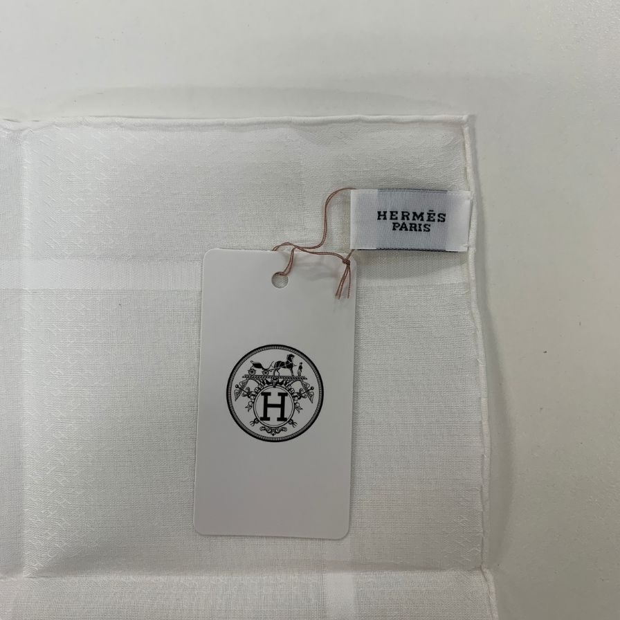 エルメス ハンカチ コットン100% ホワイト レディース HERMES【AFI6】【中古】
