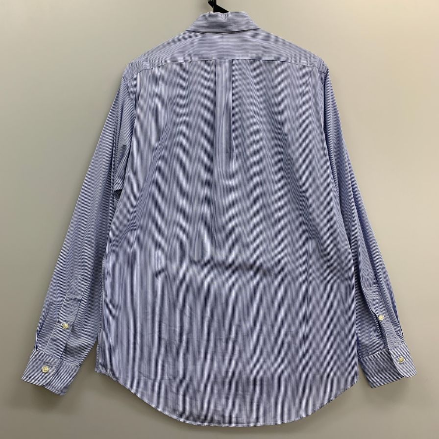 美品◆ラルフローレン シャツ ストライプ ロゴ刺繍 コットン ブルー系 メンズ サイズSP RALPH LAUREN 【AFB11】
