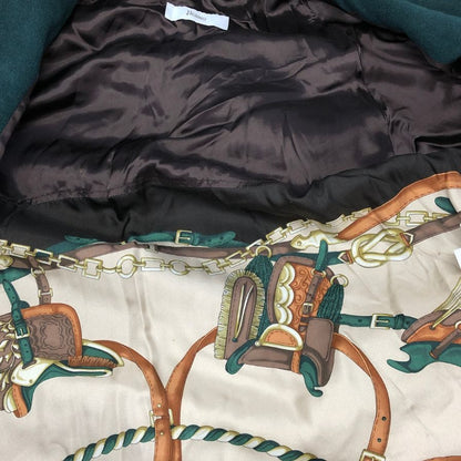 中古◆ヘルノ フード付き ウールロングコート グリーン サイズ44 レディース 裏地スカーフ柄 イタリア製 HERNO 【AFA9】