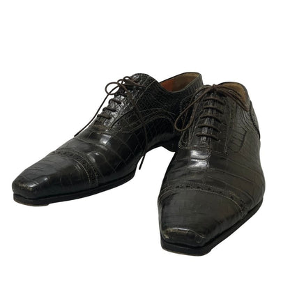 サントーニ レザー クロコダイル 型押し パンチドキャップトゥ ストレートチップ メンズ サイズ8.5 ブラック Santoni 約27.5cm【PTM2】