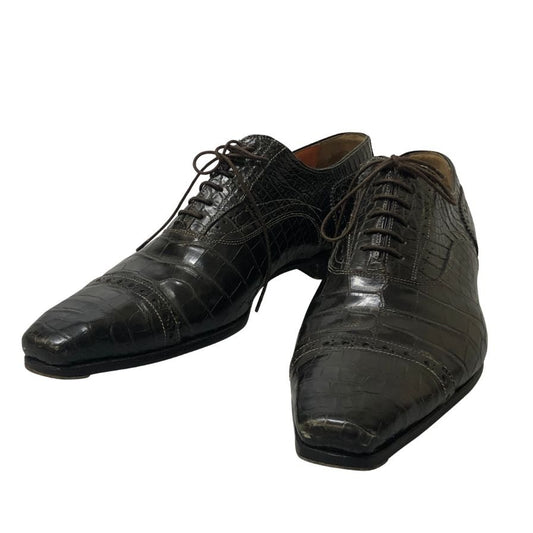 サントーニ レザー クロコダイル 型押し パンチドキャップトゥ ストレートチップ メンズ サイズ8.5 ブラック Santoni 約27.5cm【PTM2】