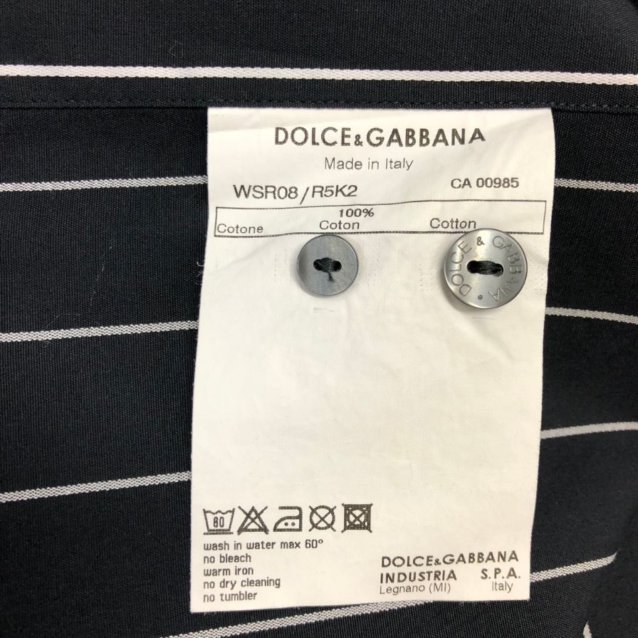美品◆ドルチェ&ガッバーナ 長袖ストライプシャツ ブラック コットン メンズ サイズ37 DOLCE&GABBANA 【AFB5】