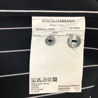 美品◆ドルチェ&ガッバーナ 長袖ストライプシャツ ブラック コットン メンズ サイズ37 DOLCE&GABBANA 【AFB5】