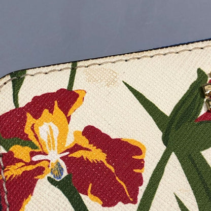 トリーバーチ コインケース 花柄 ラウンドファスナー レザー ベージュ系 レディース TORY BURCH【AFB50】【中古】