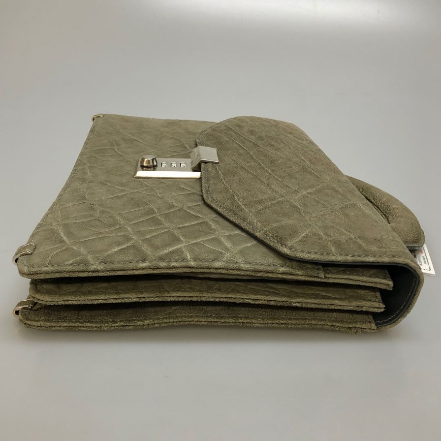 JRA認証付 エキゾティックレザー エレファント ブリーフケーズ ビジネスバッグ メンズ グレー【AFE3】