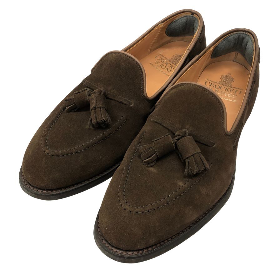 クロケット&ジョーンズ レザーシューズ タッセル ローファー スエード キャベンディッシュ3 ブラウン サイズUK7E CROCKETT&JONES CAVENDISH3 ローファー 約26.5cm【LA】【中古】