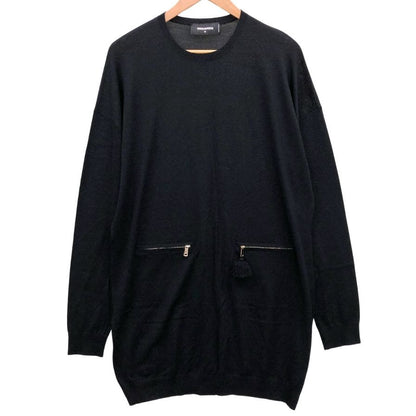 極美品◆ディースクエアード 長袖ロング丈トップス ワンピース ゴールドジップ レディース サイズM ブラック Dsquared2 【AFB31】