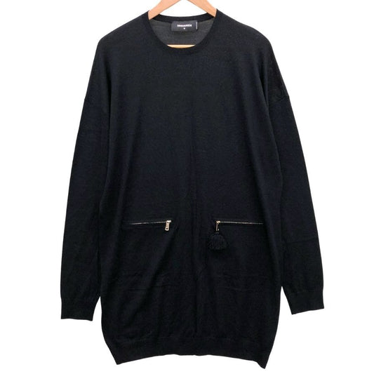極美品◆ディースクエアード 長袖ロング丈トップス ワンピース ゴールドジップ レディース サイズM ブラック Dsquared2 【AFB31】
