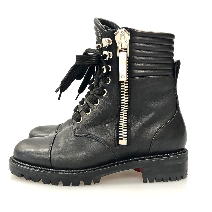 クリスチャンルブタン サイドジップブーツ ブラック レザー レディース サイズ35.5 Christian Louboutin 約22.0cm【AFC41】