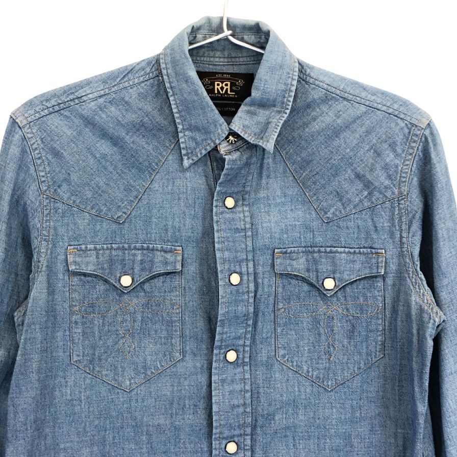 美品◆ダブルアールエル ラルフローレン 90S デニムウエスタンシャツ コンチョボタン ブルー系 メンズ サイズ1 RRL RALPH LAUREN 【AFB19】