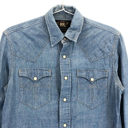 美品◆ダブルアールエル ラルフローレン 90S デニムウエスタンシャツ コンチョボタン ブルー系 メンズ サイズ1 RRL RALPH LAUREN 【AFB19】