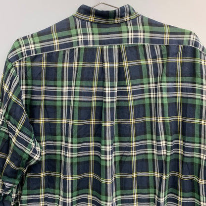 美品◆ラルフローレン バンドカラーシャツ 90S オールド タータンチェック ネイビー系 メンズ サイズM Ralph Lauren 【AFB4】