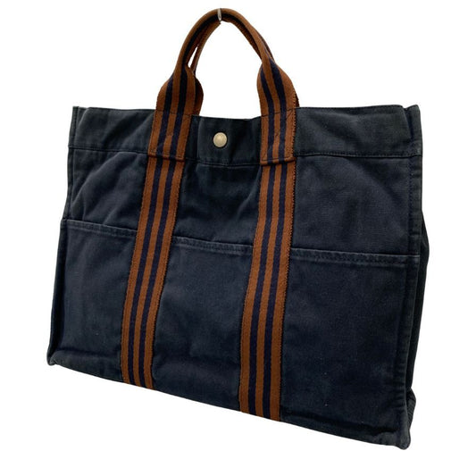 エルメス ハンドバッグ フールトゥー MM キャンバス ハンドバッグ レディース ネイビー  HERMES【AFE10】