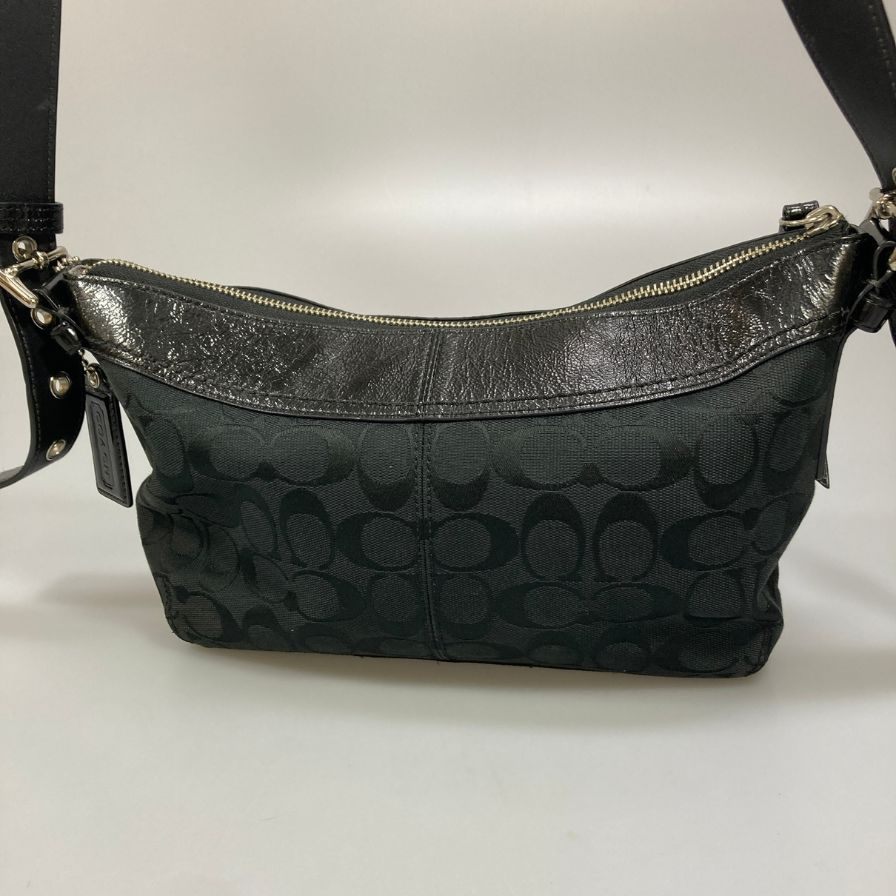 コーチ ハンドバッグ シグネチャー ワンショルダー ロゴ刻印 ガラスレザー レディース ブラック COACH【AFE10】