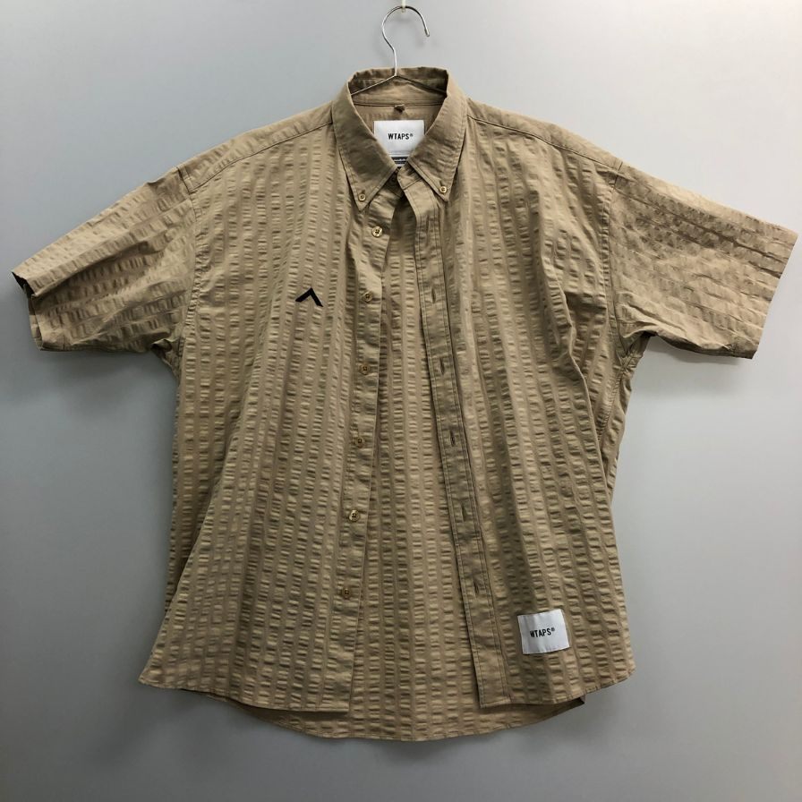 極美品◆ダブルタップス 221GWDT-SHM02 ボタンダウン シアサッカー半袖シャツ ベージュ サイズ2 メンズ Wtaps BD SUCKER 【AFB43】