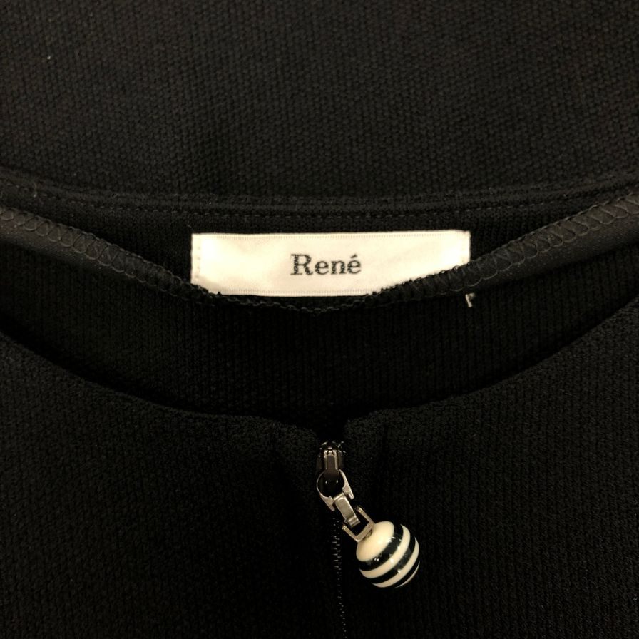 美品◆ルネ ワンピース 半袖 レーヨン フレア 6622510 ブラック レディース サイズ38 Rene 【AFB4】