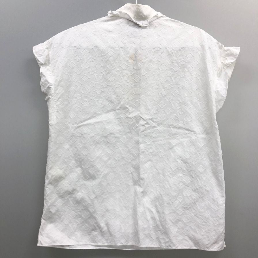 極美品◆ルイヴィトン 19AW モノグラムフリル ノースリーブシャツ ホワイト サイズ34 RW192W LOUIS VUITTON 【AFB36】