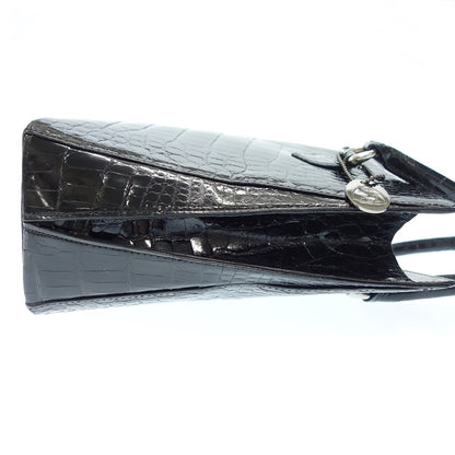 Good condition ◆ Sanpo JRA certified handbag crocodile shiny black sanpo [AFE11] 