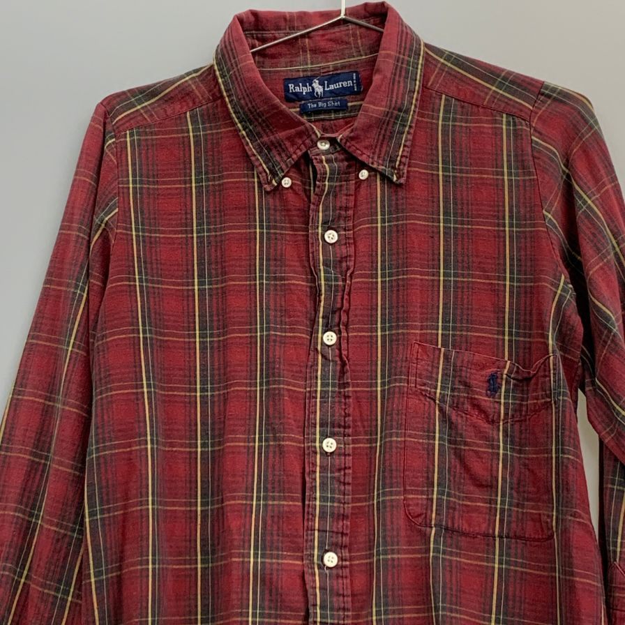 中古◆ラルフローレン ボタンダウンシャツ 90S チェック レッド メンズ Ralph Lauren 【AFB28】