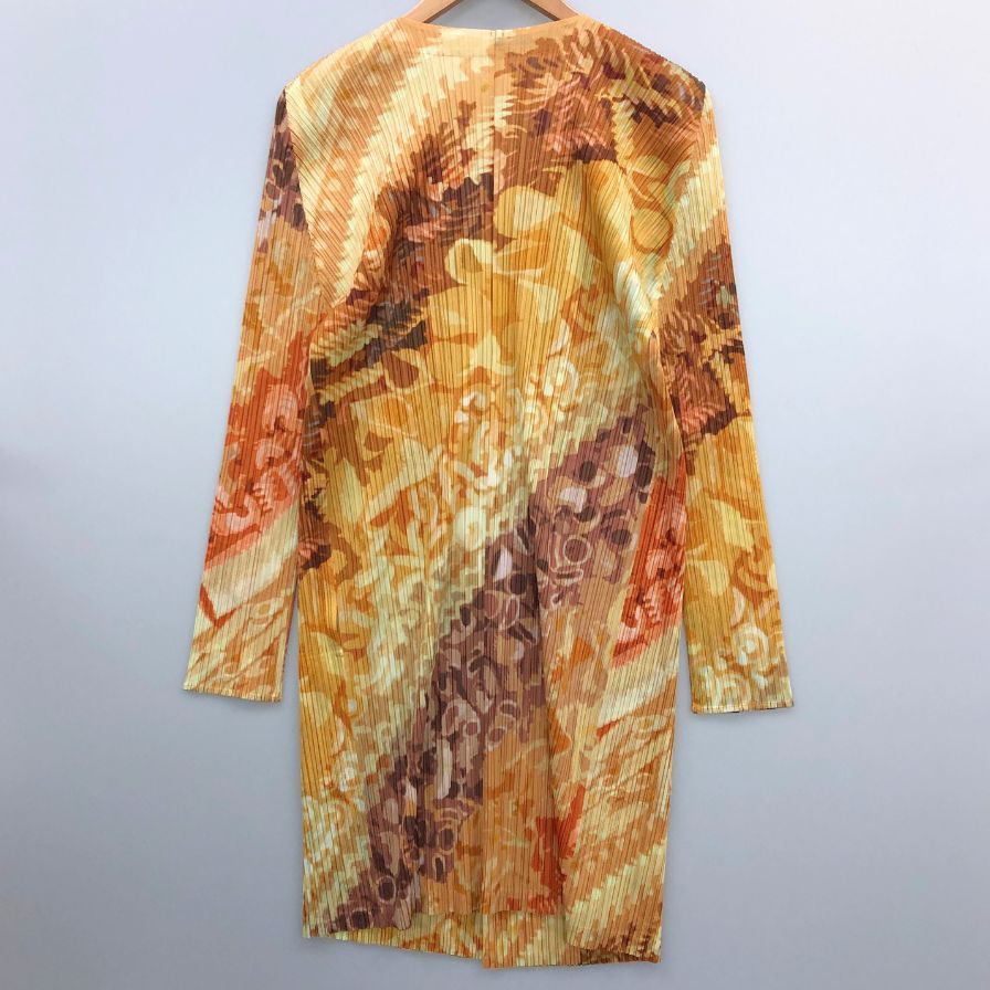 極美品◆プリーツプリーズ イッセイミヤケ コート 総柄 イエロー レディース サイズ5 PP11-JA596 PLEATS PLEASE ISSEY MIYAKE 【AFB32】