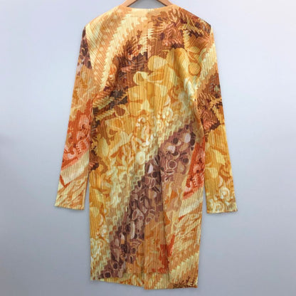 極美品◆プリーツプリーズ イッセイミヤケ コート 総柄 イエロー レディース サイズ5 PP11-JA596 PLEATS PLEASE ISSEY MIYAKE 【AFB32】