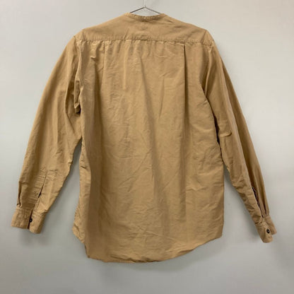 中古◆シンヤ バンドカラー 長袖シャツ 日本製 リネン混 メンズ サイズ3 ブラウン SHINYA 【AFB28】