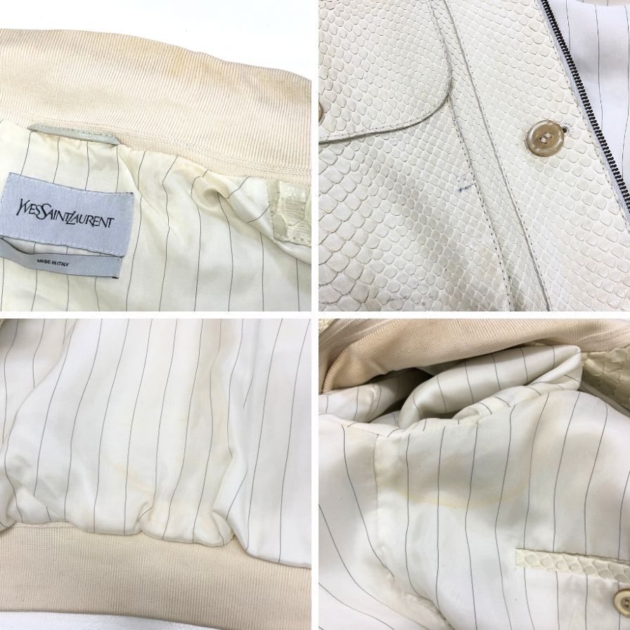 中古◆イヴサンローラン パイソン ボンバーレザーブルゾン メンズ サイズ50 ホワイト YVES SAINT LAURENT 【AFA15】