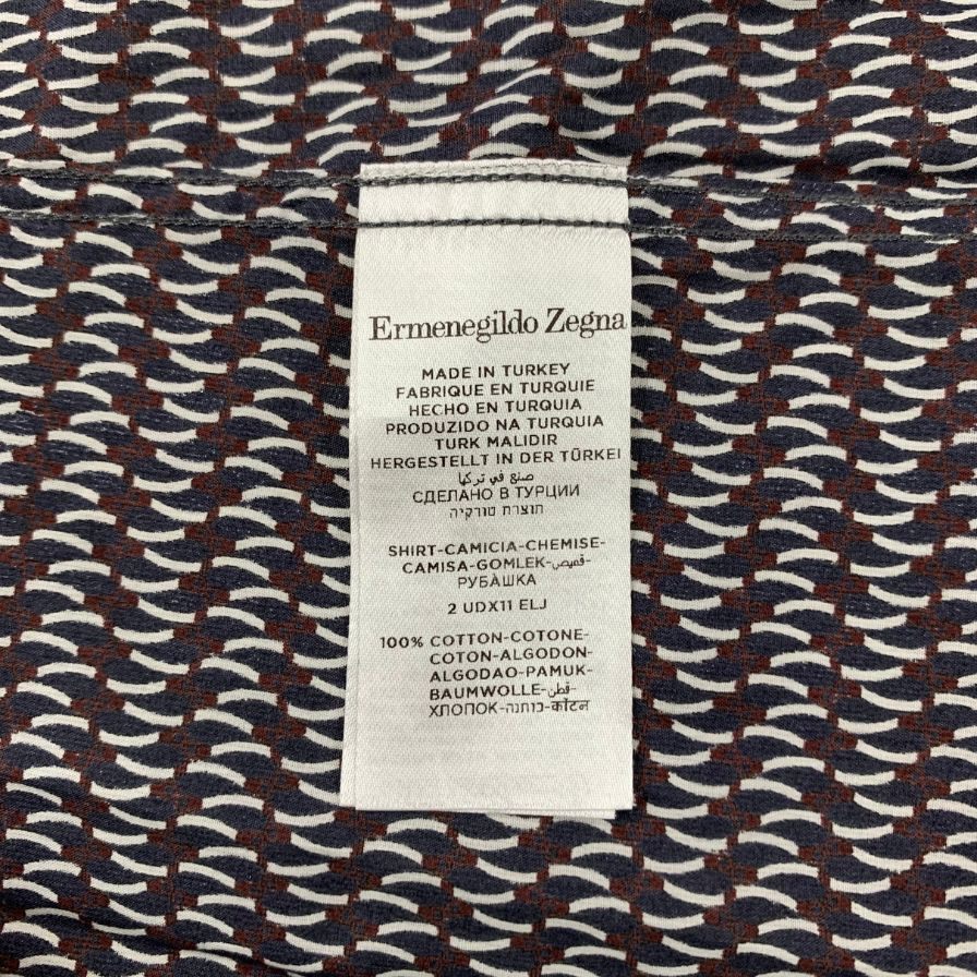 新品同様◆エルメネジルド ゼニア 長袖シャツ 総柄 コットン サイズXL メンズ ブラウン系 Ermenegildo Zegna 【AFB4】