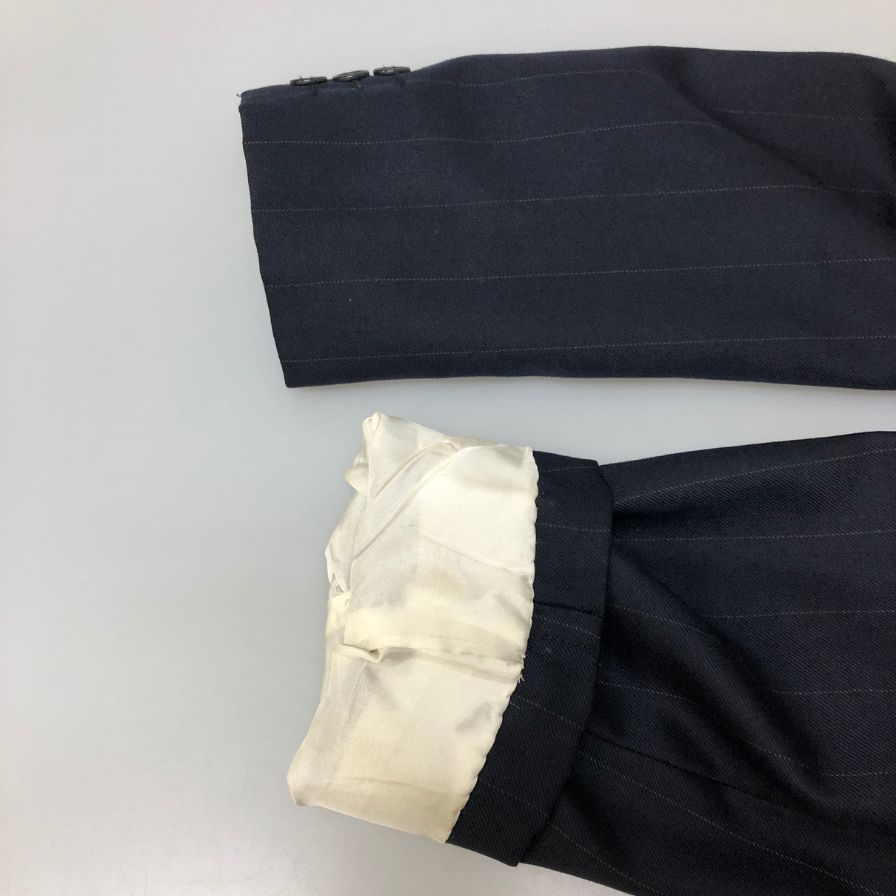中古■ジョルジオアルマーニ ウール ストライプ ダブルジャケット メンズ サイズ48 ネイビー Giorgio Armani 【AFB46】