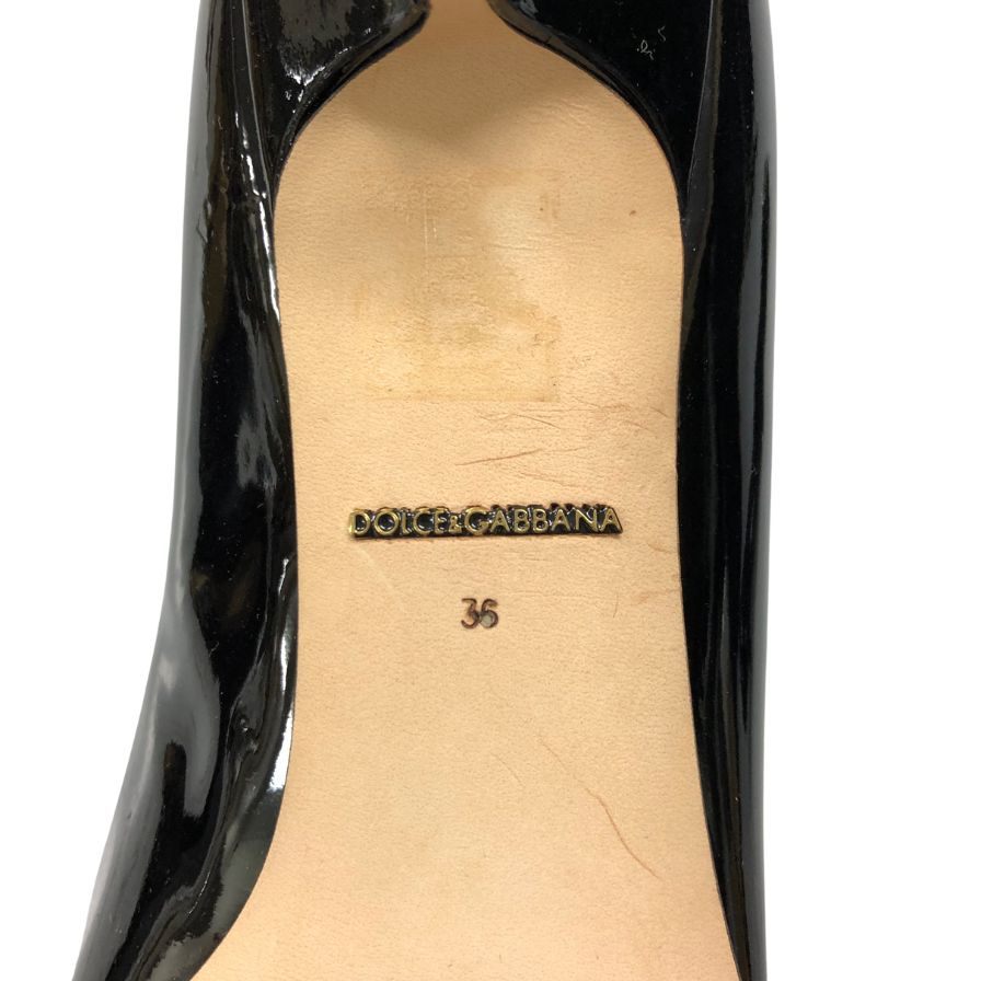 ドルチェ&ガッバーナ エナメル パンプス ビジューリボン レディース サイズ36 ブラック DOLCE&GABBANA 約22.5cm【AFC46】