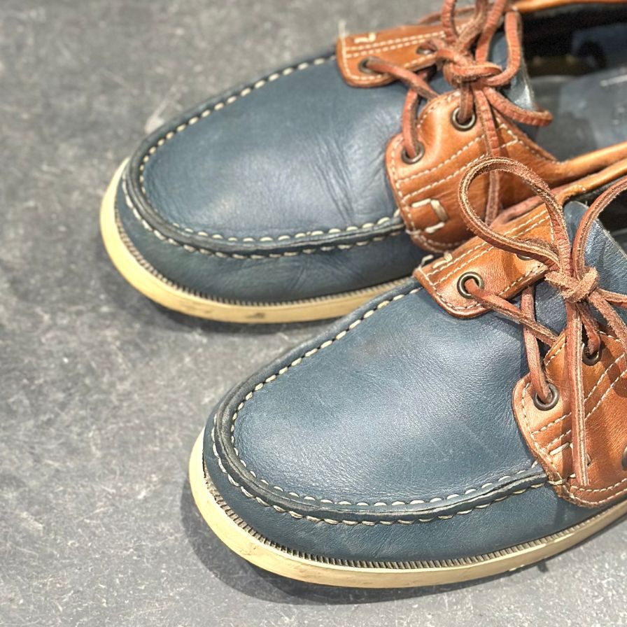 パラブーツ レザーデッキシューズ バース ブルーブラウンコンビ  メンズ UK8 PARABOOT デッキシューズ 約26.5cm【LA】【中古】