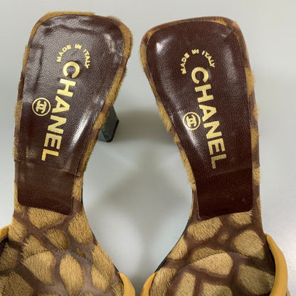 シャネル ヒールサンダル ハラコ ヒョウ柄 レディース サイズ37 CHANEL 約24.0cm【AFC42】