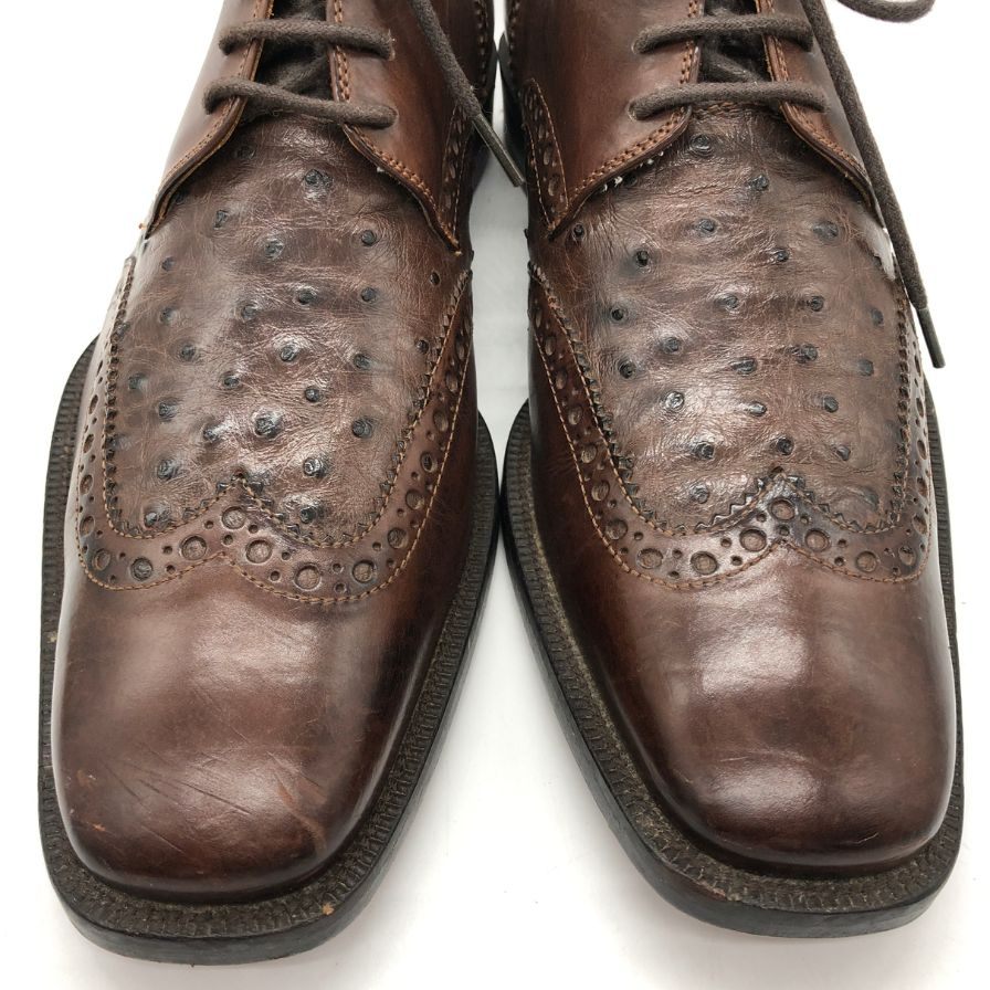 ケネスコール レザーシューズ ウィングチップ 型押し レザー ブラウン サイズ7 KENNETH COLE 約25.0cm【PTM3】