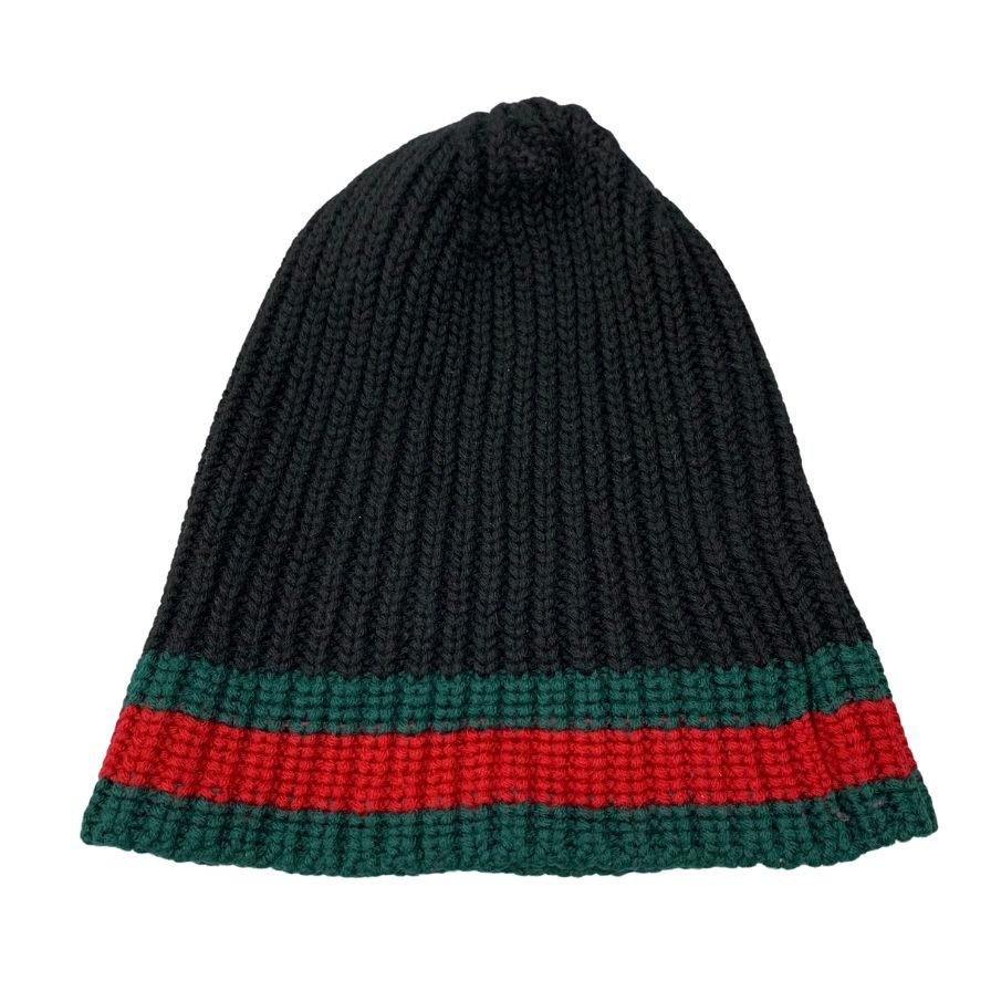 グッチ ビーニー シェリーライン ウール ミドルゲージ 編み込み ニット帽 ニット キャップ ブラック ユニセックス GUCCI