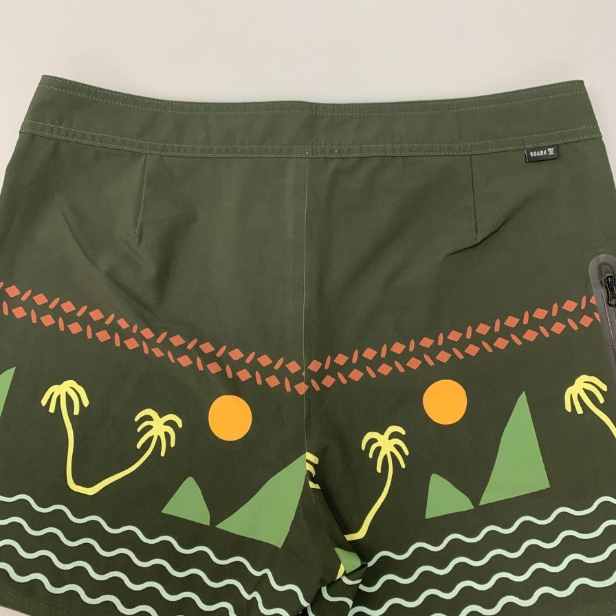 ロアーク ショーツ ハーフパンツ スイムショーツ 水陸両用 グリーン系 総柄 メンズ サイズ32 ROARK 【AFB36】